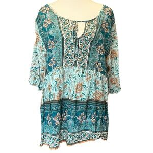 Boho Floral Teal Top